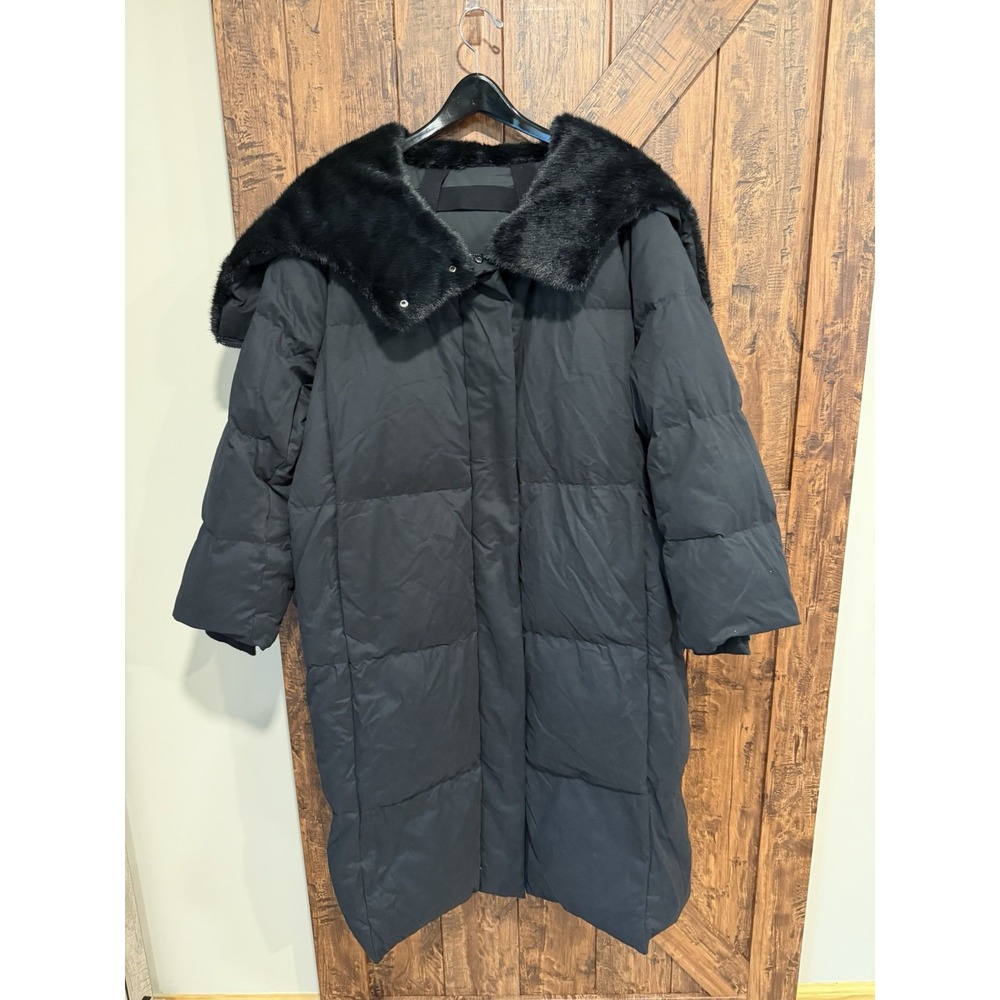 Banana Republic Women's Large Black Long Goose Down Puffer Coat Jacket Hooded